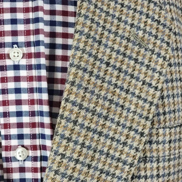 VTG Town‎ Craft Men's Tweed Sport Coat Two Button Multi Color Houndstooth 46L